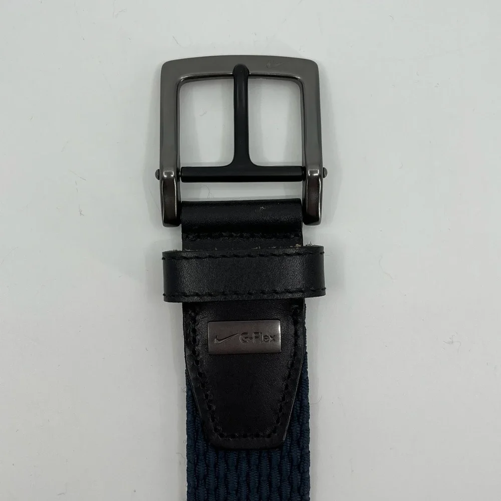 Nike Belt Mens 36 Blue G-Flex Woven Braided Golf Casual Leather Trim Stretch